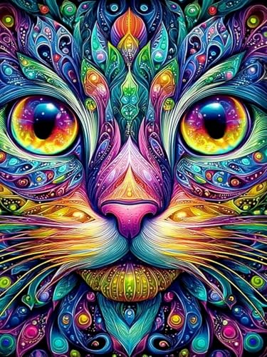 Colorful Cat Diamond Art Kits for Adults, Animal Diamond Art 12X16 Inch - color: cat 01