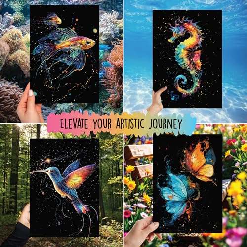 Scratch Art Book for Adults - Animal Series, 10 Rainbow Art and Crafts for Adults | Adult scratch art & foil art for adults kit | stress relief scratch painting, screen-free travel craft | scratch art adult - color: Animal Series