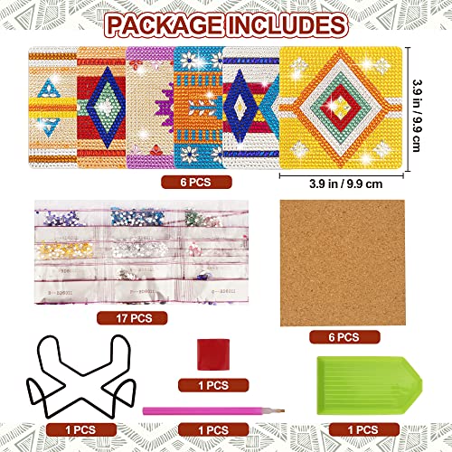 Temlum 6pcs Diamond Art Coasters Kits for Adults with Holder, Boho - color: Boho Coasters With Holder