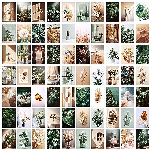 LIIGEMI 70PCS Botanical Wall Collage Kit Aesthetic Pictures, Photo collage kit, Bedroom Decor for Teen Girls, VSCO Girls Bedroom Decor, Aesthetic Posters，70 Set 4x6 Inch (Green) - color: Green