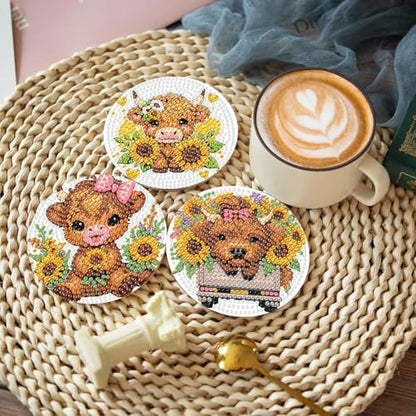 8 Pcs Cow Diamond Painting Coasters with Holder, Highland Cow Diamond Painting Kits, Cute Cow Diamond Art Coasters, 5D DIY Full Drill Diamond Dots, Diamond Art Kits for Adults Crafts Supplies - color: Bdwy152-us