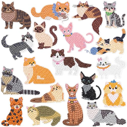 Labeol Diamond Art Kits for Kids Boys and Girls Ages 6-8-10-12 Easy to DIY Creative Diamond Art Sticker Craft by Numbers Kits for Kids and Adult Beginners (Cat) - style: Cat