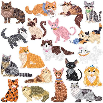 Labeol Diamond Art Kits for Kids Boys and Girls Ages 6-8-10-12 Easy to DIY Creative Diamond Art Sticker Craft by Numbers Kits for Kids and Adult Beginners (Cat) - style: Cat