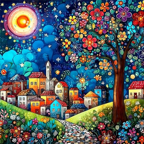 Jiqinsiye Tree Adults Paint by Number Kits,Houses Painting by Number Kits on Canvas,Large Color by Numbers Adult Watercolor Gifts for Friends Wall Decor - color: tree