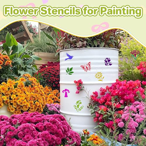 100Pcs Flower Stencils 2Inch Large Floral Leaf Stencils for Crafts Painting | Reusable Stencils,Wildflower Butterfly Stencil,Floral Stencil,Drawing Templates,Scrapbook,Classroom,Projects,Wood,Sign,Wall - size: 2 Inch