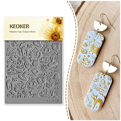 Keoker Texture Sheets for Polymer Clay, Clay Texture Mat for Making Earrings Jewerly, Halloween Polymer Clay Earrings Tools (No. 6) - color: polymer clay texture for Halloween 6