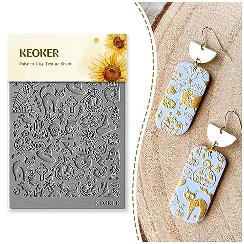 Keoker Texture Sheets for Polymer Clay, Clay Texture Mat for Making Earrings Jewerly, Halloween Polymer Clay Earrings Tools (No. 6) - color: polymer clay texture for Halloween 6