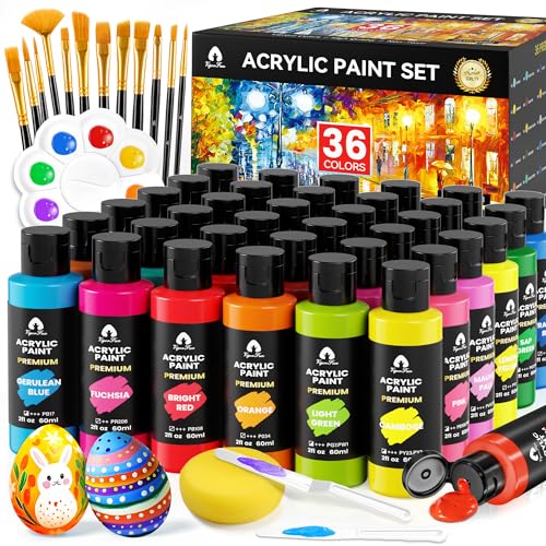 52 Pcs Acrylic Paint Set - 36 Colors (2oz/60ml) with 12 Brushes, 2 Knives & Palette - Rich Pigments for Adults, Artists & Beginners - Painting on Pumpkin Canvas Ceramic Rock Wood - color: Classic, size: 2 Fl Oz (Pack of 36)