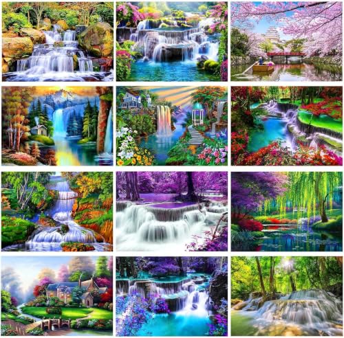 TINY FUN 12 Pack Diamond Art Kits for Adults & Beginners 5D Diamond Painting with Round Full Drill for Home Wall Decor Gift - color: 12PC-F202-F213