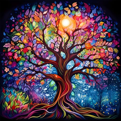 DIYCYCY Colorful Tree of Life Diamond Art Kits for Adults,5D Diamond Painting Kits for Beginners,Easy DIY Round Full Drill Diamond Dots Picture,Gem Painting for Home Wall Decor 13.78x13.78 Inch - color: B19324