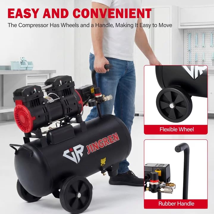 8 Gallon Quiet Oil Free Air Compressor With Air hose, Only 68dB, 2HP | Oilless Quiet Air Compressor, 4.2CFM, Max 120 PSI, 8 Gallon Air Tank for Car Repair, Spray Painting, Nailing With Air Hose