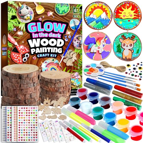 EPUMP Wood Painting Kit for Girls 8-12: Glow in The Dark Wood Arts and Crafts Supplies Kit for Kids 6-8 - Creative Paint Drawing Toys Easter Gifts for 6 7 8 9 10 11 12 Year Old - color: Wooden Painting Kit - HighEnd