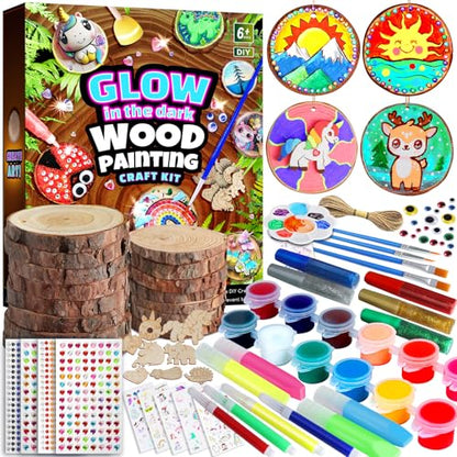 EPUMP Wood Painting Kit for Girls 8-12: Glow in The Dark Wood Arts and Crafts Supplies Kit for Kids 6-8 - Creative Paint Drawing Toys Easter Gifts for 6 7 8 9 10 11 12 Year Old - color: Wooden Painting Kit - HighEnd