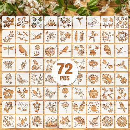 Marspark 72 Pcs Small Flowering Plants Stencils for Crafts Reusable, 3 Inch - style: Flowering Plants