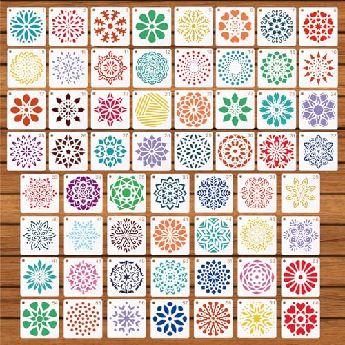 60pcs Mandala Stencils for Painting, Mandala Dotting Templates (Style 2) | 2x2 Inch Reusable PET Crafts Art Drawing Stencil for Rocks Wood Furniture Canvas Fabric Decoration DIY Projects - style: B