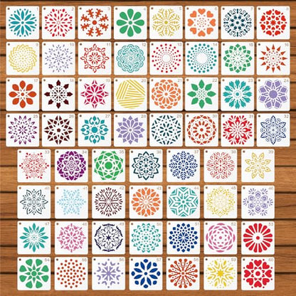 60pcs Mandala Stencils for Painting, Mandala Dotting Templates (Style 2) | 2x2 Inch Reusable PET Crafts Art Drawing Stencil for Rocks Wood Furniture Canvas Fabric Decoration DIY Projects - style: B