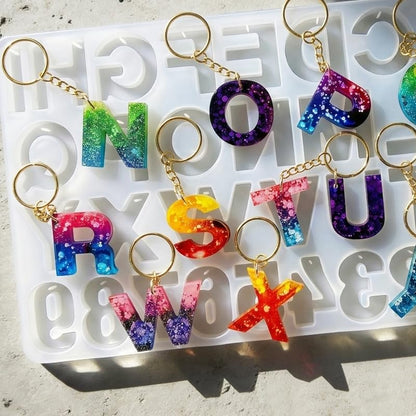 Reversed Resin Casting Alphabet Mold, Sturdy Letter & Number Silicone Mold for Epoxy Crafts, Resin Keychains, Crayons, Soap, Clay Crafts, 40 Keychain Rings (20 Gold & 20 Silver) Included - color: Classic Alphabet