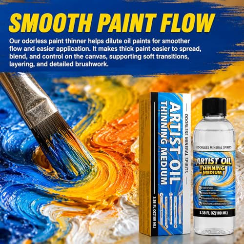 Odorless Mineral Spirits, 100ml Refined Paint Thinner, Professional Art Solvent, Ideal for Cleaning Oil Paints, Brushes, Palettes, Art Studio and DIY Craft Projects