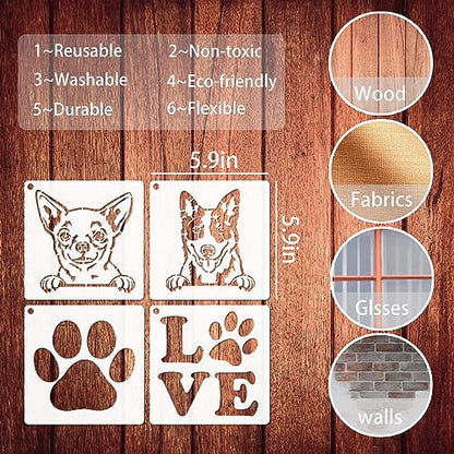 16 Pieces Dog Stencils Dog Paw Stencil for Painting on Wood Reusable Painting Templates for DIY Crafts Scrapbook Sign Shirt Canvas (16 Dog) - style: 16 Dog
