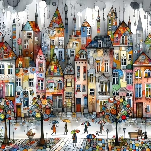 Acelii 5D Diamond Art Kits for Adults Beginners,Rainy Town DIY Full Round Drill Diamond Painting Kits, Paint by Diamonds Dots Gem Art Easy,Home Wall Decor 14X14 Inch - color: KM877-1
