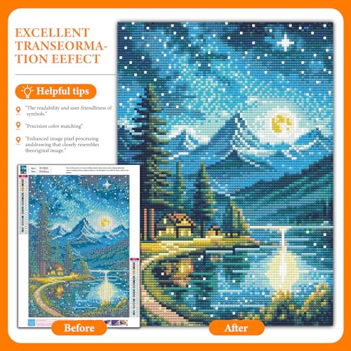 Diamond Art Kits for Adults, Moon Lake DIY Diamond Painting for Beginners | 12x16 Inch, Full Drill Round Dots, Lakeside Villages 5D Gem Art Craft Kits, Home Decor, Stress Relief Relaxing Hobby Gift - color: BLKJDP02