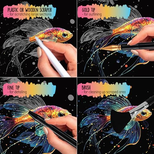 Scratch Art Book for Adults - Animal Series, 10 Rainbow Art and Crafts for Adults | Adult scratch art & foil art for adults kit | stress relief scratch painting, screen-free travel craft | scratch art adult - color: Animal Series