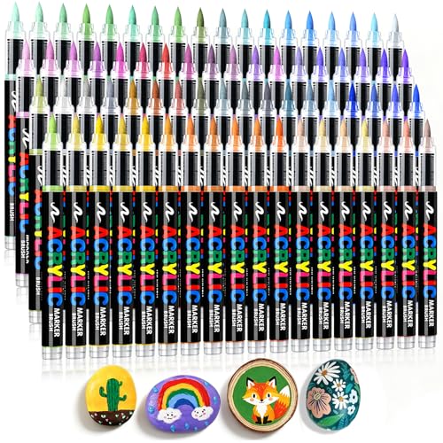 Acrylic Paint Markers Brush Tip 72 Colors, Soft Brush Tip Acrylic Paint Pens with Automatic Ink Control, Water-Based No-Bleed Paint Markers for Rock Painting Fabric Wood Ceramic Metal DIY Crafts - color: 72 Color Acrylic Paint Markers