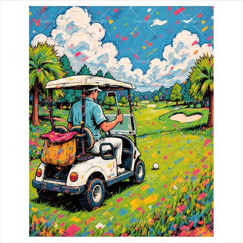 ENTORLAB Golf Course Digital Painting Kit for Adults - DIY Golfer Landscape Oil Painting on Canvas 16x20 inches, Acrylic Paint Kit, Good for Beginners, Home Decor or Gift Artwork - color: XNN00485, size: 16X20IN Folded