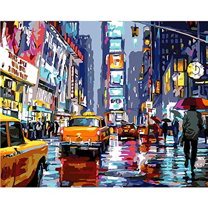QUITEDEW Paint by Numbers Kit for Adults,Times Square Adult Paint by Number Kits,Street Scenery,Manhattan Square Painting by Number Adult City Night View 16 x 20 Inch - color: A1-a city