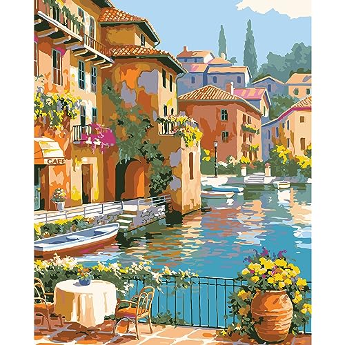 QUITEDEW Paint by Number for Adults,Town Scenery Paint by Numbers,Landscape Paint by Number Kits Suitable for Home Wall Decoration 16x20 Inch. - color: A4-town