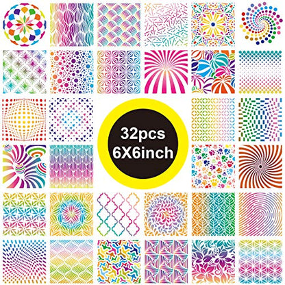 32 Pieces Geometric Stencils 6 x 6 Inch Painting Templates Mandala Stencil for Scrapbooking Cookie Tile Furniture Wall Floor Decor Craft Drawing Tracing DIY Art Supplies - size: 6inch-1