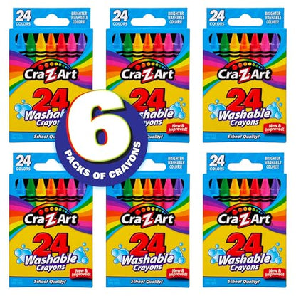 Cra-Z-Art Washable Crayons, Bulk Pack, 24 Count, 6 Packs of Crayons, Bulk School Supplies for Classroom, Back to School Essentials - size: 24 Count (Pack of 6)