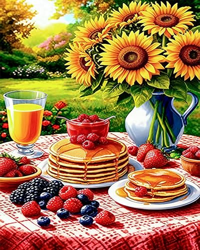 Paint by Numbers Kit for Adults, Sunflower & Pancake Breakfast, 16x20 Inch | DIY Acrylic Painting Kit on Canvas for Beginners, Relaxing Arts & Crafts for Stress Relief, Home Wall Decor & Gift - color: HMOP251003