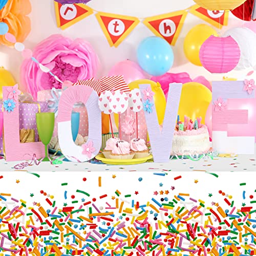 durony 2 Pieces Confetti Sprinkle Tablecloth Disposable Plastic Rectangle Sweet Candy Party Table Cover for Birthday Wedding Party Ice Cream Theme Parties Supplies - style: Confetti Sprinkle