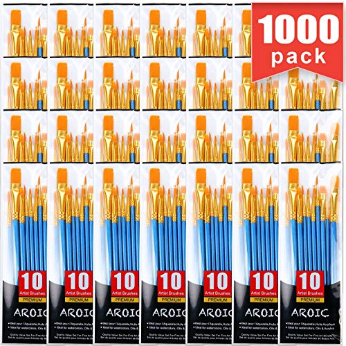 Acrylic Paint Brush Set, 100 Packs / 1000 pcs Nylon Hair Brushes for All Purpose Oil Watercolor Painting Artist Professional Kits | Acrylic Painting, Nylon Hair Brushes for All Purpose Oil Watercolor Painting Artist Professional Kits - size: 1000pcs-blue