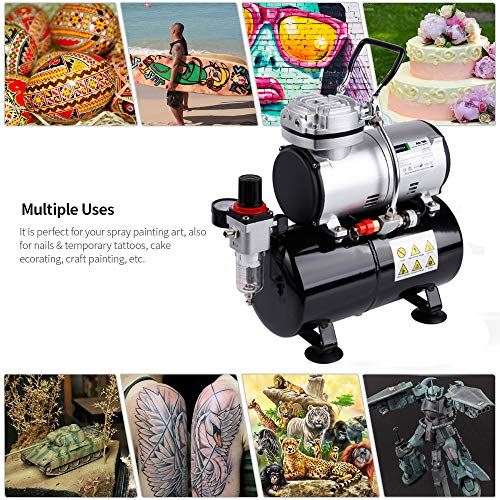 Timbertech Airbrush Kit With Compressor AS-186K With Airbrush Gun, Air Hose, Cleaning brush & Paints for hobby, graphic and so on