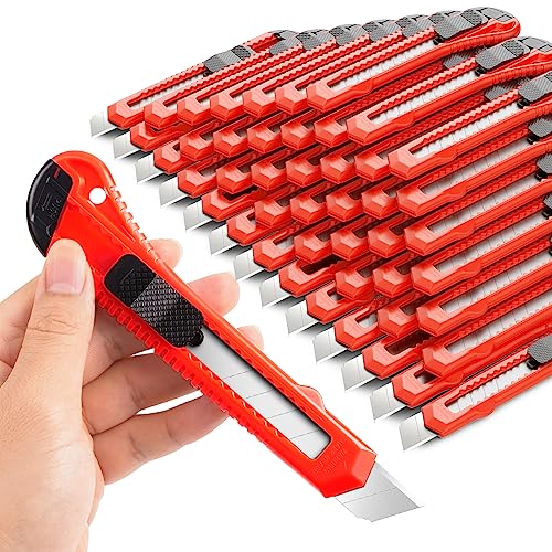 DIYSELF 30 Pack Box Cutter Retractable, 18mm Utility Knife, Snap-Off Blade - color: Red, size: 30 Pack