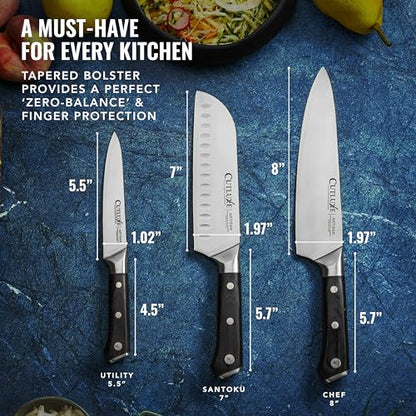 Cutluxe Chef Knife Set, 3-Piece Kitchen Knives – Razor Sharp German Steel | Professional Full Tang Blades with Ergonomic Handles – Artisan Series, Forged High Carbon - size: 3 Pcs Knife Set