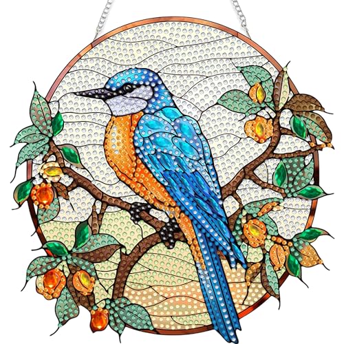SKRYUIE Bird Hanging Pearl Diamond Art Kits for Adults Suncatcher A52 | Special Shaped Crystal DIY Hanging Diamond Painting Kit, Gift for Mother Spring Summer Window Wreath Decor 7.91 x 7.76 Inch - color: colorful-6