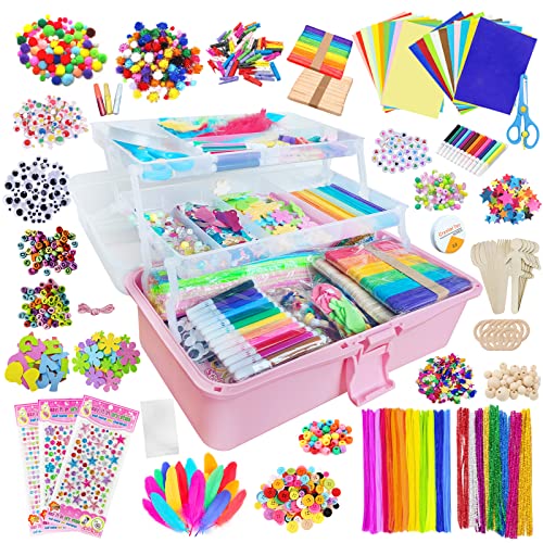 Itopstar 3000 Kids Arts and Crafts Supplies for Kids Crafting Supply in 3 Layered Plastic Art Box All in One Ages 8 9 10 11 & 12 Year Old Girls & Boys Crafting Supply Set - color: Pink 3000pcs