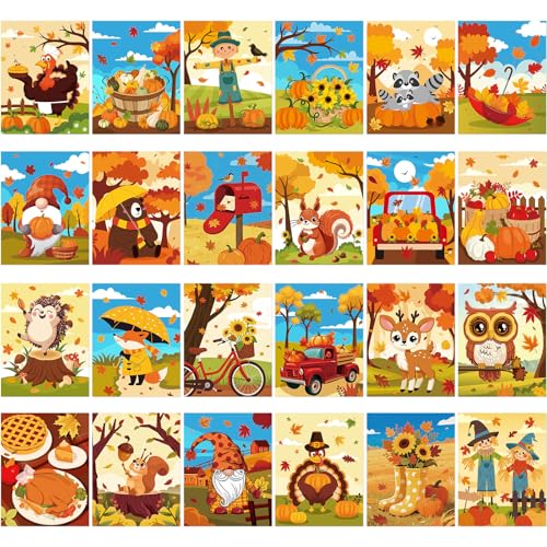 Sherr 24 Pcs Pre Drawn Canvas for Adult, Autumn, 8 x 10 Inch - size: 8 x 10 Inch, style: Autumn