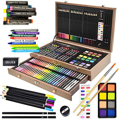 Sunnyglade 145 Piece Deluxe Art Set Wooden Art Box & Drawing Kit Tan - color: Tan