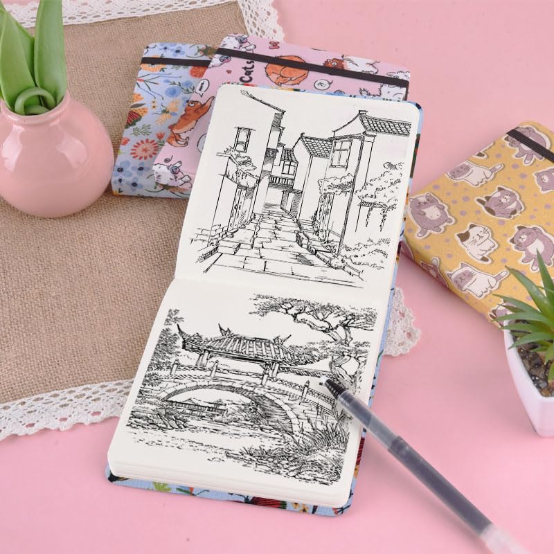 qianshan 4.8" x 4.8" Hardcover Sketchbook,Small Mixed Media Sketch Pad,96 Sheets 80gsm Acid-Free Artist Travel Journal Pocket Blank Notepad for Adults Drawing Painting,Art Supplies.Blue Butterfly - color: 80gsm Cloth-blue butterfly
