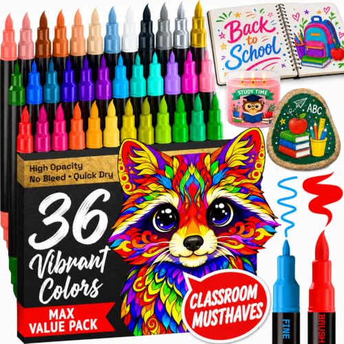 ARTISTRO 36 Dual-Tip Acrylic Paint Marker Pens for Drawing | For Fabric, Rock, Glass, Wood, & Molds, Arts & Crafts Gift for Adults, Teens, & Kids, Classroom Must Haves & School Supplies