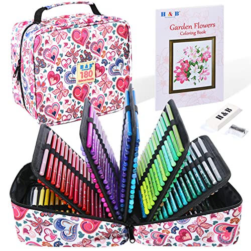 H & B 180-Color Colored Pencils Set with Coloring Book, Eraser, and Sharpener - Perfect for Drawing and Coloring - Soft Oil-Based Cores Ideal for Adults, Artists, and Beginners - style: 180Count (Pack of 1)