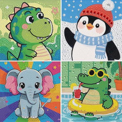 UiSdfuy Diamond Art Kits for Kids,Arts & Crafts for Kid Ages 8-12,Diamond Art for Kids,Gem Art 4 Pack Diamond Painting 6" X 6" (Dinosaur Crocodile Penguin Elephant) - color: Dinosaur Crocodile Penguin Elephant