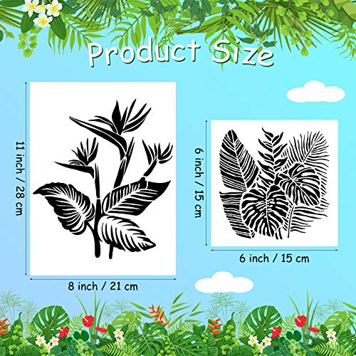 Tenare 9 Pieces Reusable Painting Stencil Plastic Paint Stencils Summer Pattern Drawing Templates Reusable Craft for Painting (Leaves) - style: Tropical