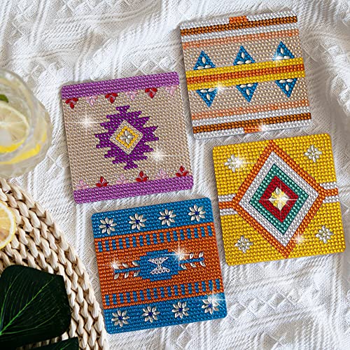 Temlum 6pcs Diamond Art Coasters Kits for Adults with Holder, Boho - color: Boho Coasters With Holder
