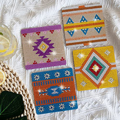 Temlum 6pcs Diamond Art Coasters Kits for Adults with Holder, Boho - color: Boho Coasters With Holder