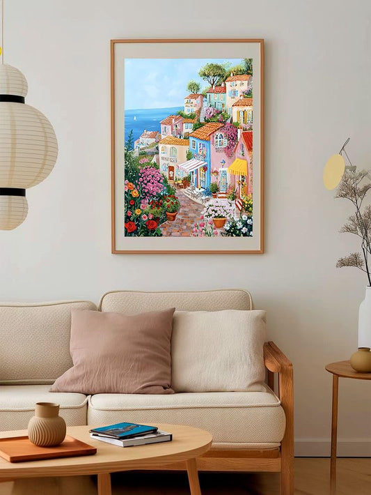 The Flower Town by the Sea Diamond Art Kits for Adults, Diamond Painting Kit for Beginners, Round 5D DIY Diamond Dots art,Full Drill Painting Kit Art and Crafts for Adults Home Wall Decor11.8x15.7inch - color: JW-113
